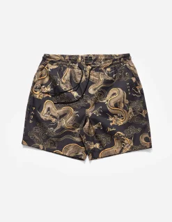 Swim Shorts*Maharishi 1023 Thai Cloud Dragon Swim Shorts Golden Black