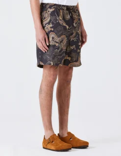 Swim Shorts*Maharishi 1023 Thai Cloud Dragon Swim Shorts Golden Black