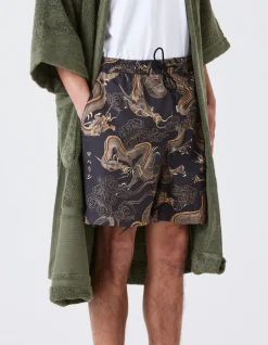 Swim Shorts*Maharishi 1023 Thai Cloud Dragon Swim Shorts Golden Black