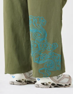 Original Snopants*Maharishi 4219 Thai Cloud Embroidered Loose Snopants® Olive Og-107F