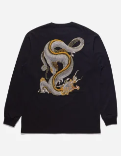 Long Sleeve T-Shirts*Maharishi 4214 Thai Dragon Tour L/S T-Shirt Golden Black