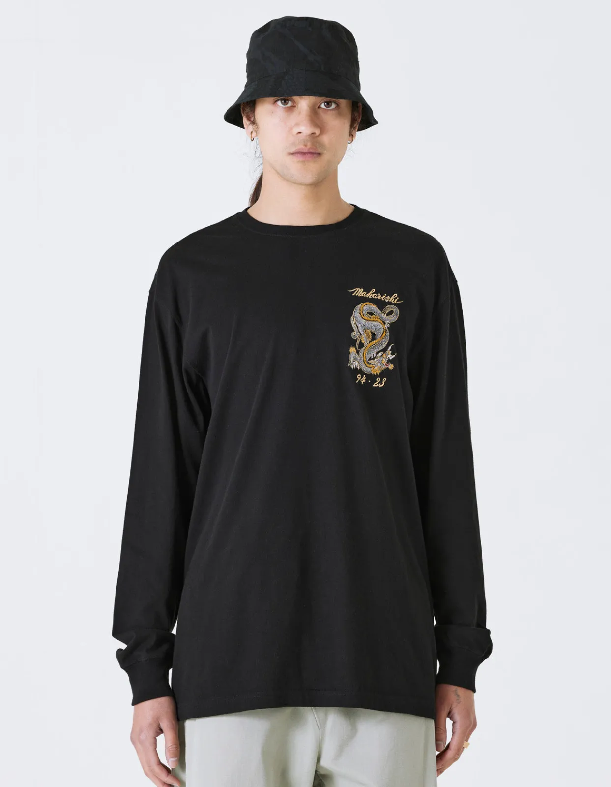 Long Sleeve T-Shirts*Maharishi 4214 Thai Dragon Tour L/S T-Shirt Golden Black