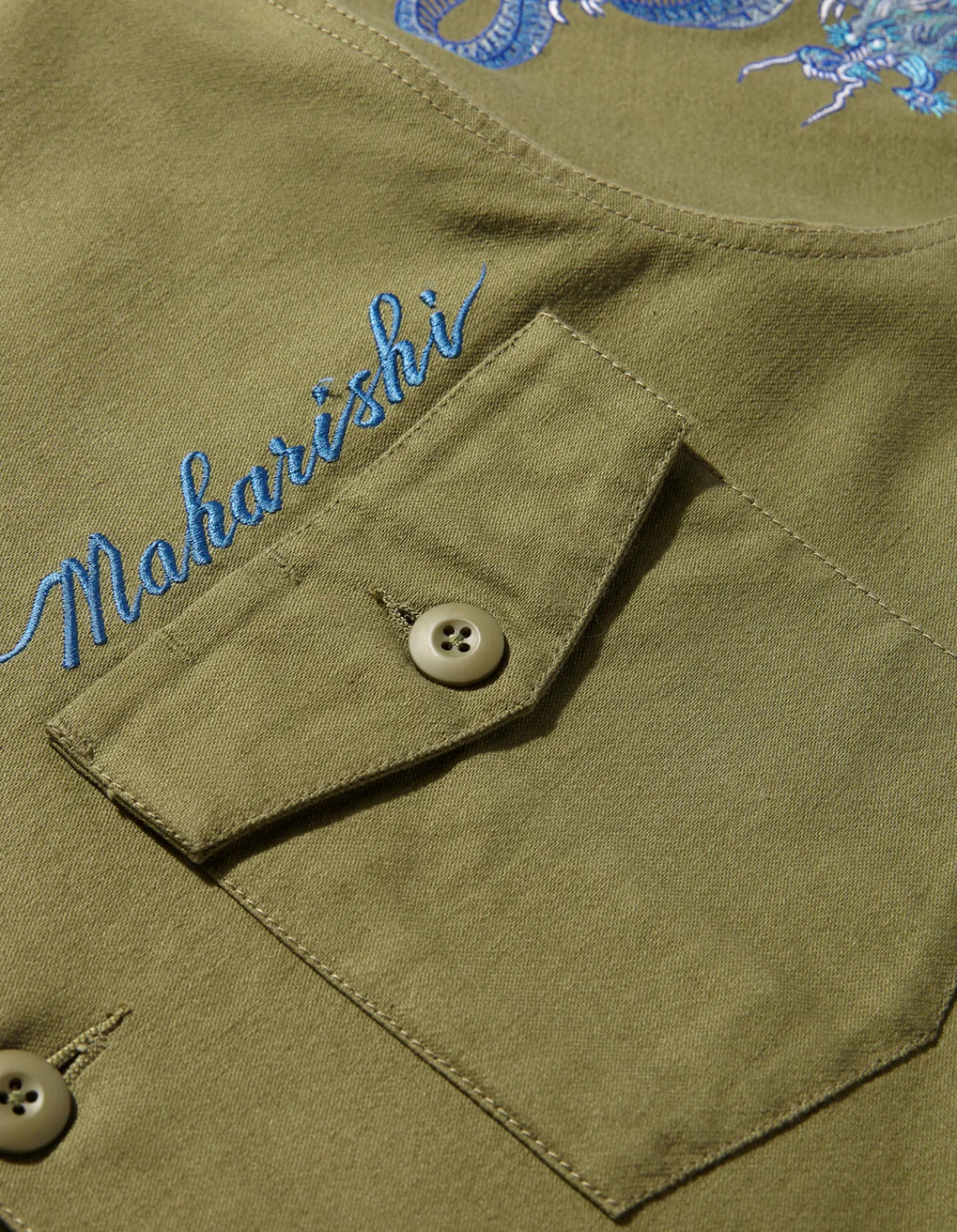 Shirts*Maharishi 4213 Thai Dragon Utility Shirt Olive Og-107F