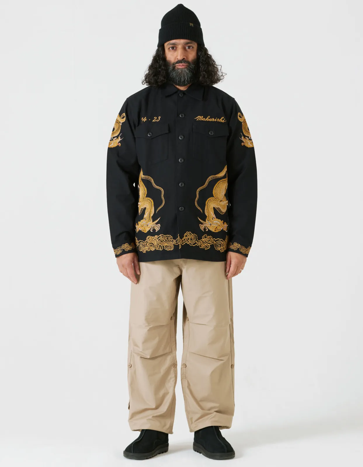 Shirts*Maharishi 4213 Thai Dragon Utility Shirt Golden Black