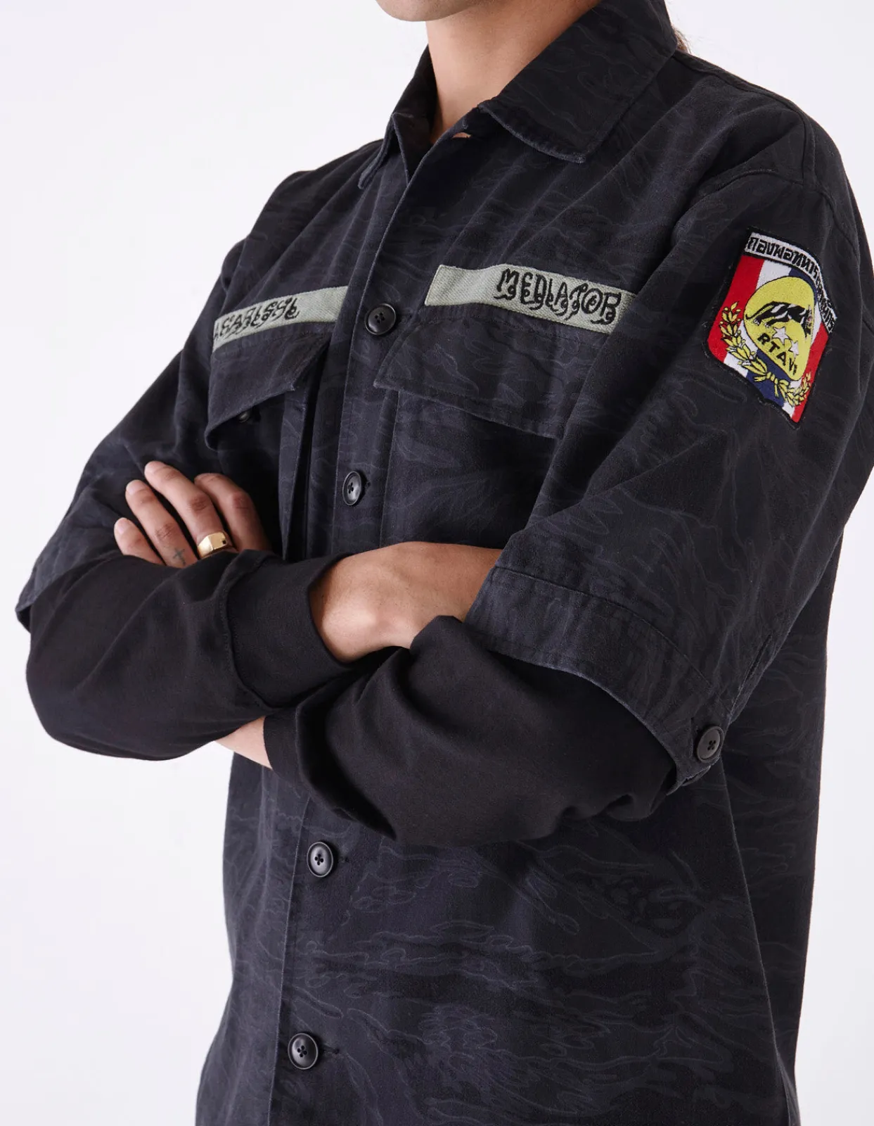 Shirts*Maharishi 4290 Tigerstripe Advisor'S Overshirt Subdued Night