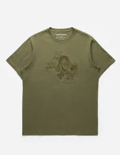 Short Sleeve T-Shirts*Maharishi 4243 Water Dragon Embroidered T-Shirt Olive/Tonal