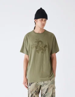 Short Sleeve T-Shirts*Maharishi 4243 Water Dragon Embroidered T-Shirt Olive/Tonal