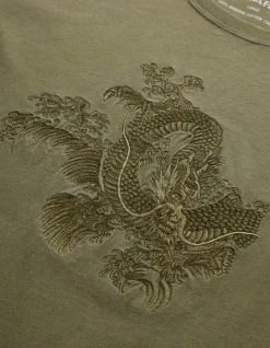 Short Sleeve T-Shirts*Maharishi 4243 Water Dragon Embroidered T-Shirt Olive/Tonal