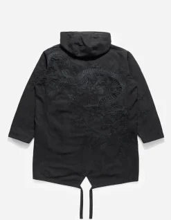 Parkas*Maharishi 4240 Water Dragon Embroidered Kimono Parka Black Blk-108Ff