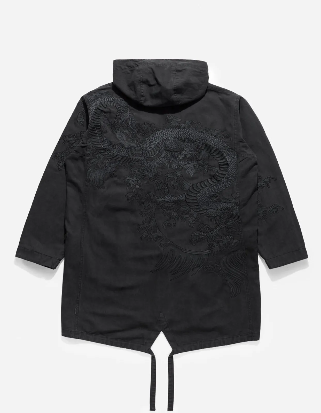 Parkas*Maharishi 4240 Water Dragon Embroidered Kimono Parka Black Blk-108Ff