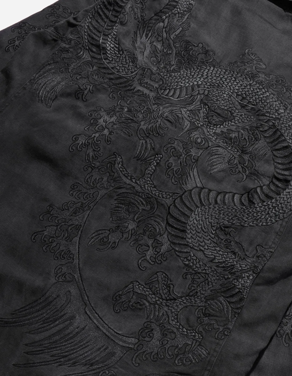 Parkas*Maharishi 4240 Water Dragon Embroidered Kimono Parka Black Blk-108Ff