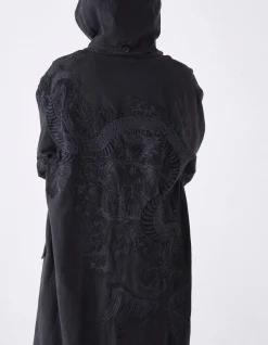 Parkas*Maharishi 4240 Water Dragon Embroidered Kimono Parka Black Blk-108Ff