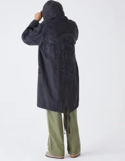 Parkas*Maharishi 4240 Water Dragon Embroidered Kimono Parka Black Blk-108Ff