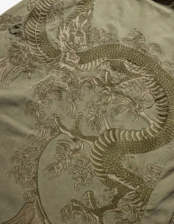 Parkas*Maharishi 4240 Water Dragon Embroidered Kimono Parka Olive Og-107Ff