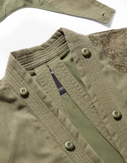 Parkas*Maharishi 4240 Water Dragon Embroidered Kimono Parka Olive Og-107Ff